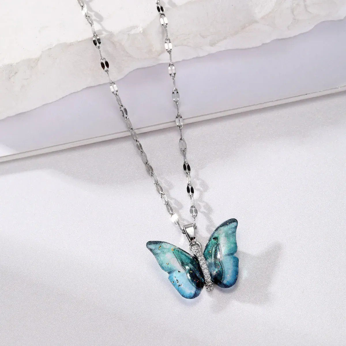 Vibrant Blue Winged Beauty Pendant Necklace - view 4