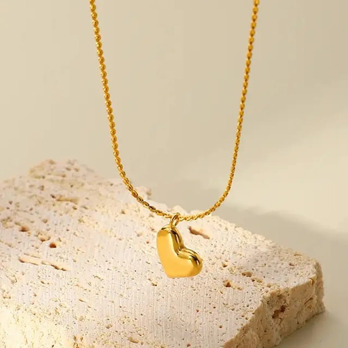 Gold Plated Minimal Heart Shaped Pendant Necklace with Chain - view 1