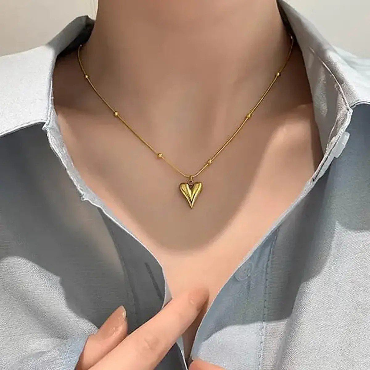 Cute Love Heart Pendant Necklace, Anti Tarnish - view 3