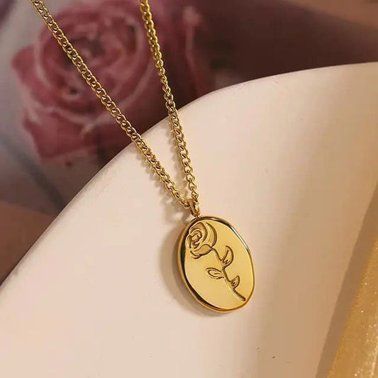 Gold Plated Anti Tarnish Stainless Steel Rose Pendant Necklace - view 1