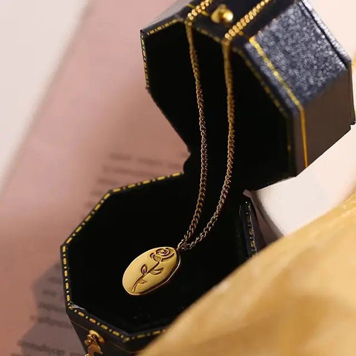 Gold Plated Anti Tarnish Stainless Steel Rose Pendant Necklace - view 2