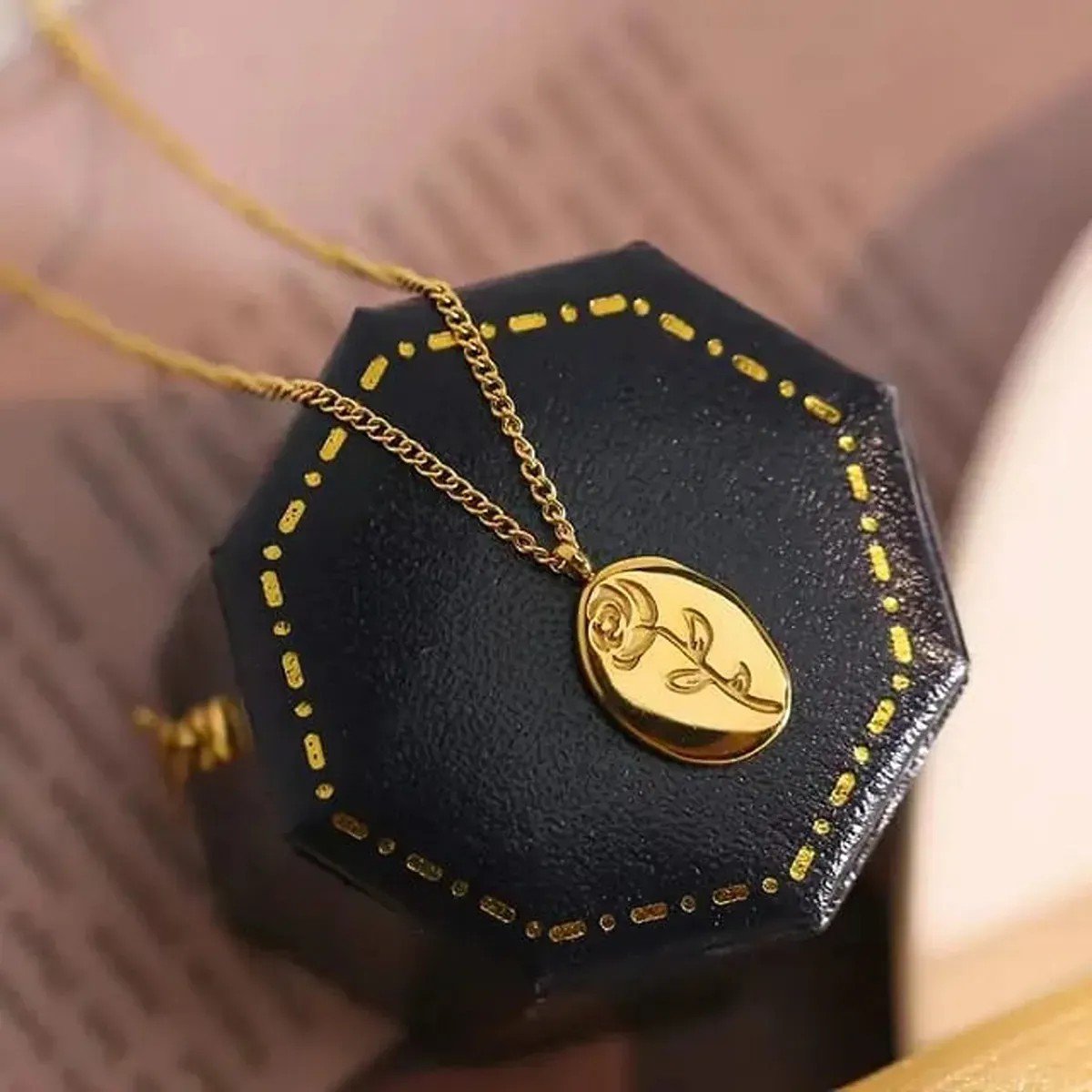 Gold Plated Anti Tarnish Stainless Steel Rose Pendant Necklace - view 3
