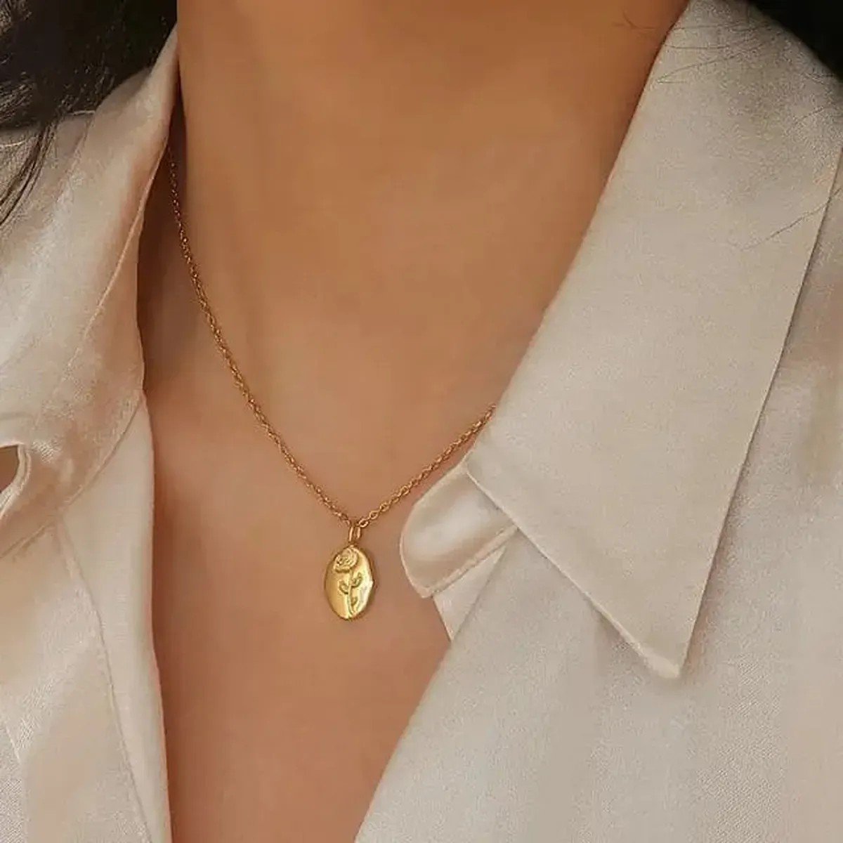 Gold Plated Anti Tarnish Stainless Steel Rose Pendant Necklace - view 4
