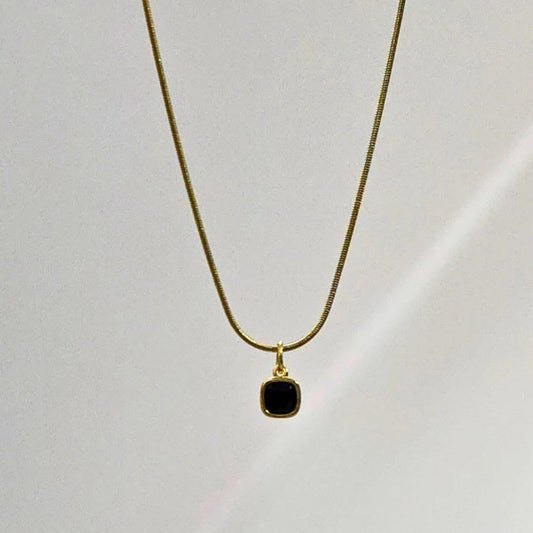Gold Plated Black Stone Pendant Necklace - view 1