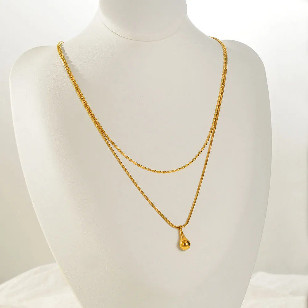 Gold-Plated Anti Tarnish Minimalistic Teardrop Layered Necklace - view 3