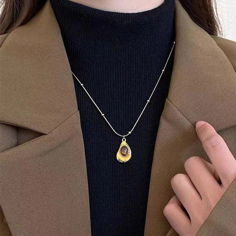 Oval Tiger Eye Pendant Necklace Stainless Steel - view 4