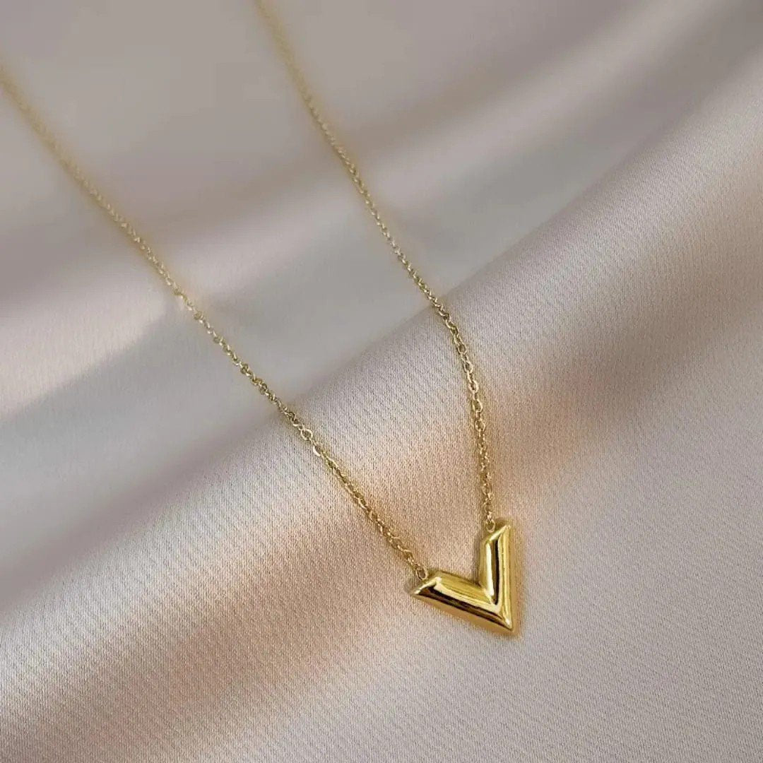 Gold Plated Stainless Steel Anti Tarnish V-Shaped Pendant Necklace - view 1