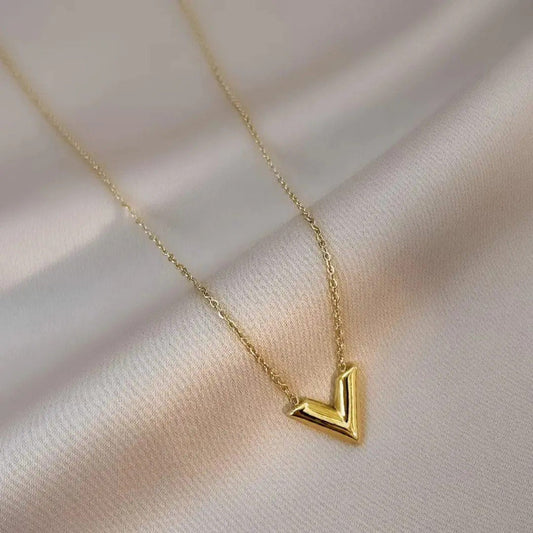 Gold Plated Stainless Steel Anti Tarnish V-Shaped Pendant Necklace - view 1