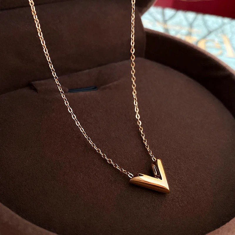 Gold Plated Stainless Steel Anti Tarnish V-Shaped Pendant Necklace - view 3