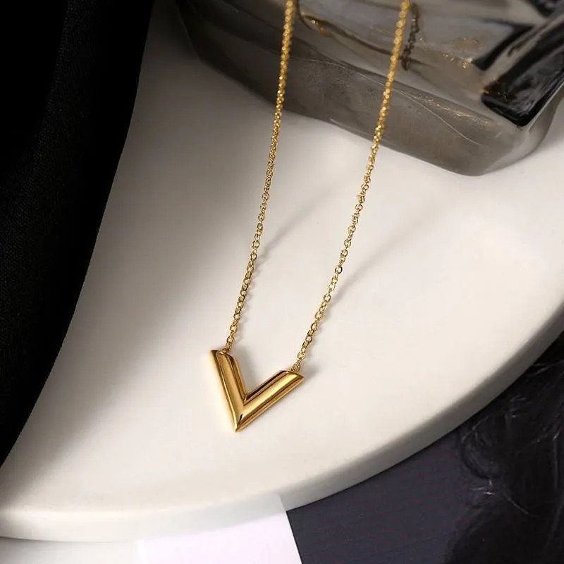 Gold Plated Stainless Steel Anti Tarnish V-Shaped Pendant Necklace - view 4