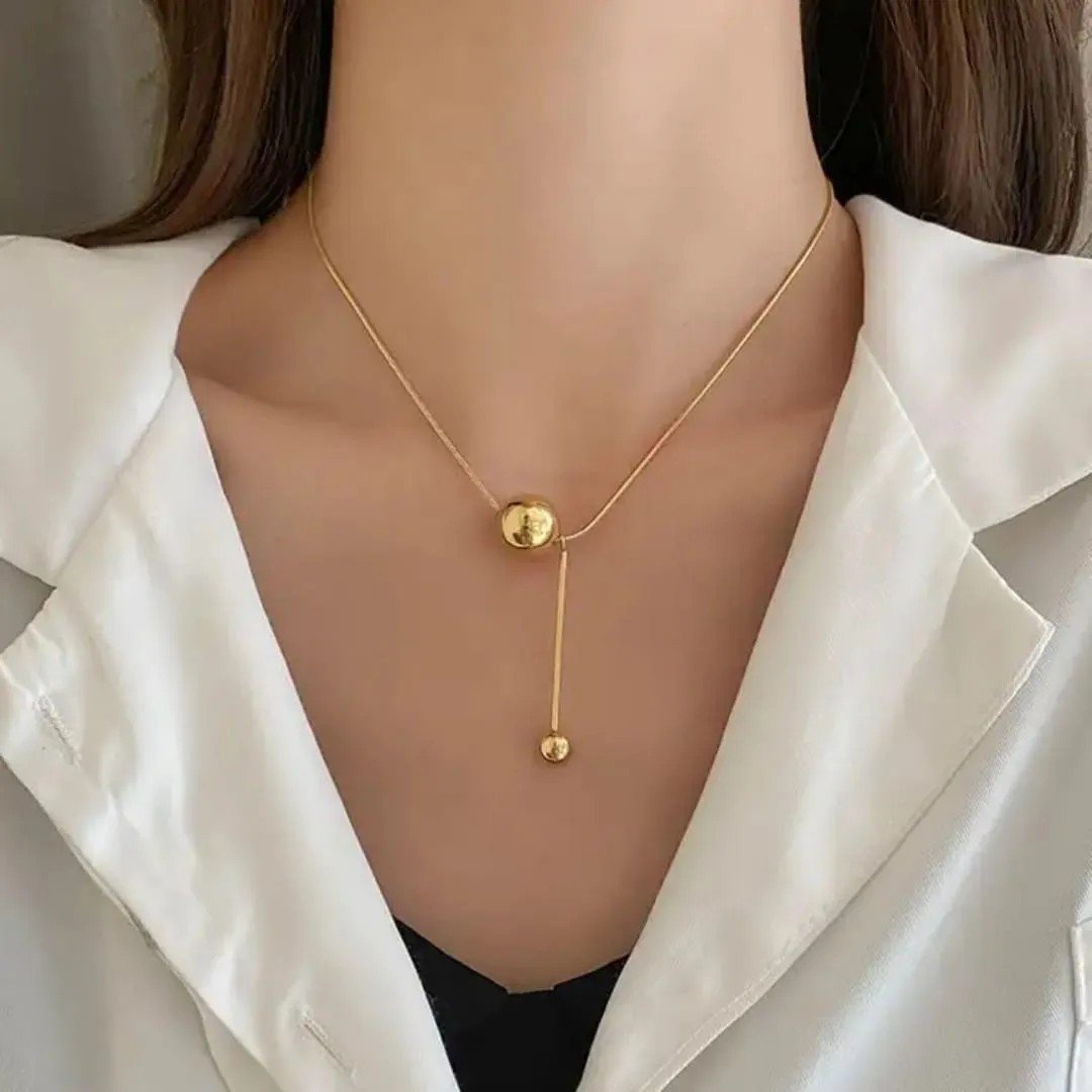 Gold-Plated Anti Tarnish Spherical Pendant Necklace - view 1