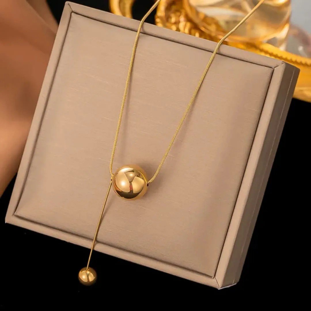 Gold-Plated Anti Tarnish Spherical Pendant Necklace - view 2