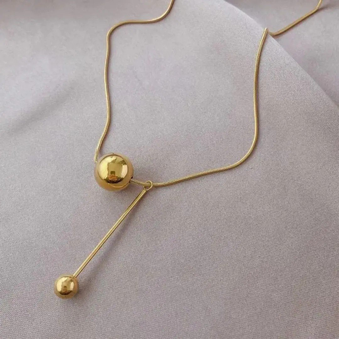 Gold-Plated Anti Tarnish Spherical Pendant Necklace - view 3