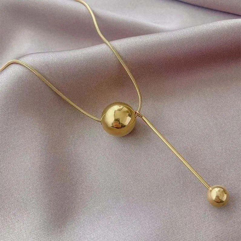 Gold-Plated Anti Tarnish Spherical Pendant Necklace - view 4