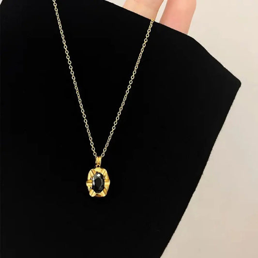 Gold Chain Necklace with Black Gemstone - view 1