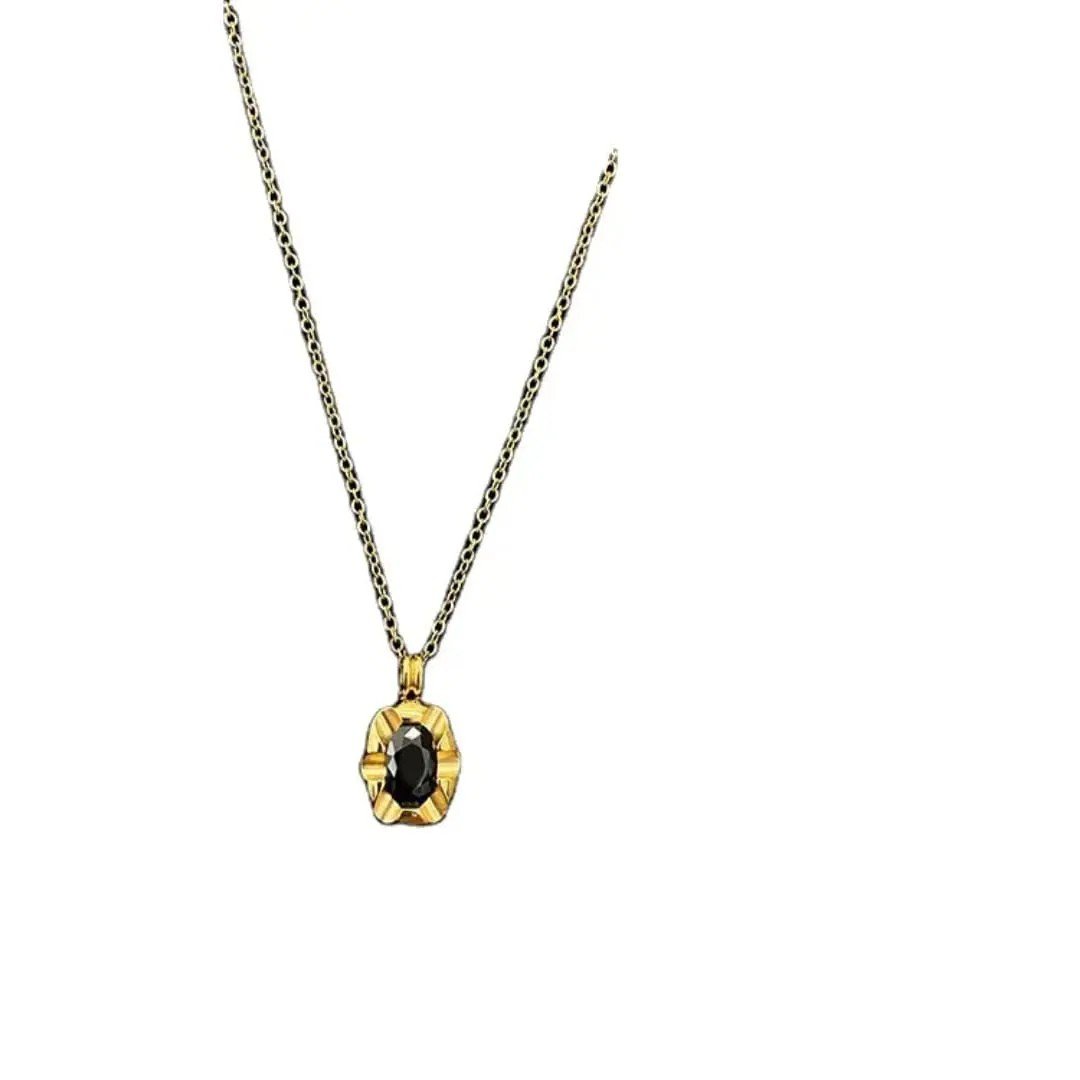 Gold Chain Necklace with Black Gemstone - view 3