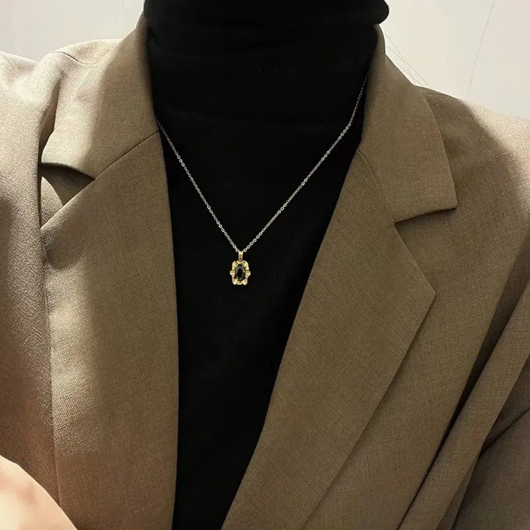 Gold Chain Necklace with Black Gemstone - view 5