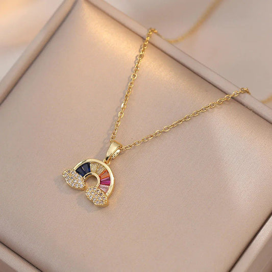 Rainbow Arc Crystal Pendant Necklace - view 1