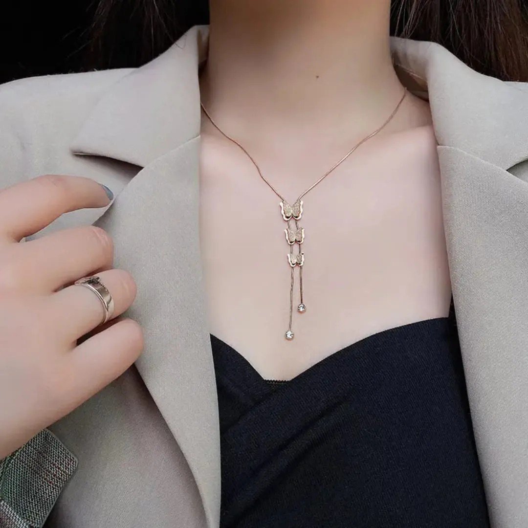Long Butterfly Layered Necklace - view 3
