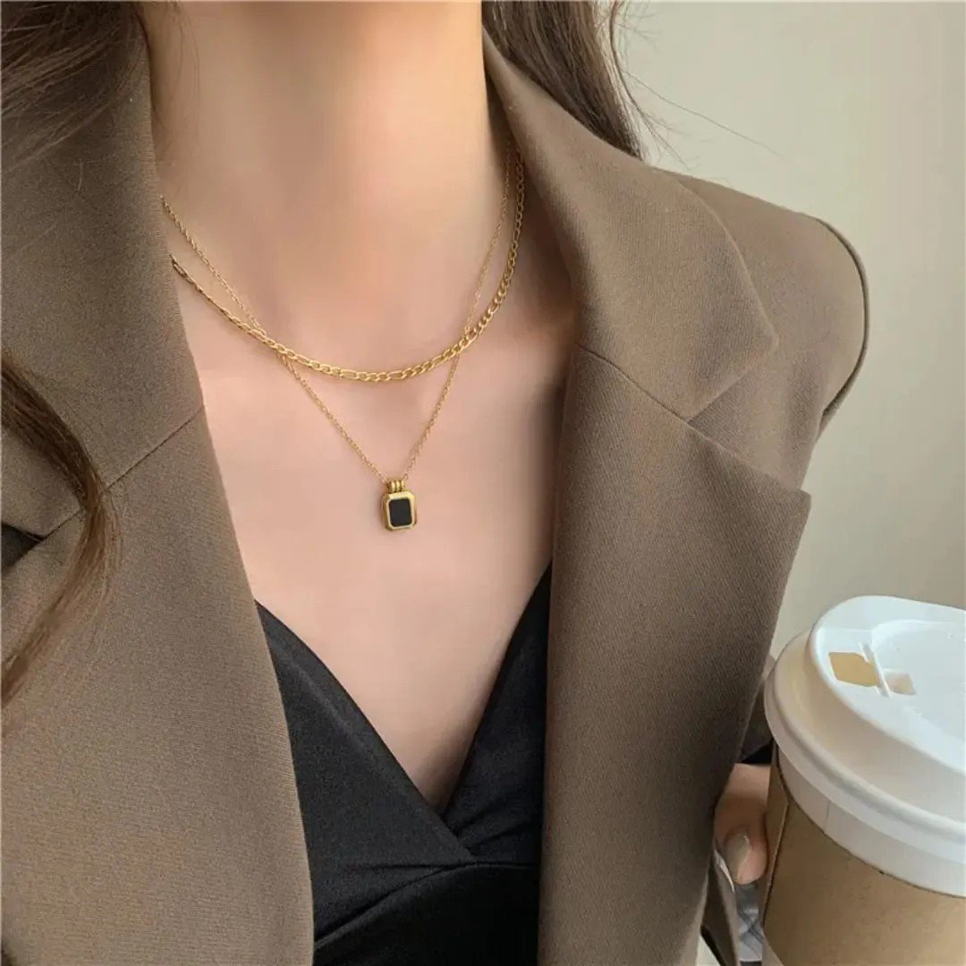 Gold Layered Black Pendant Necklace - view 3