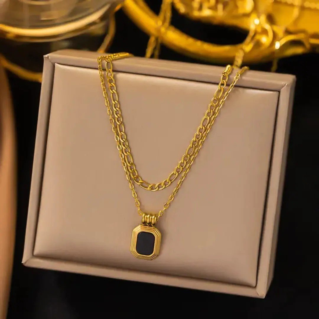 Gold Layered Black Pendant Necklace - view 5