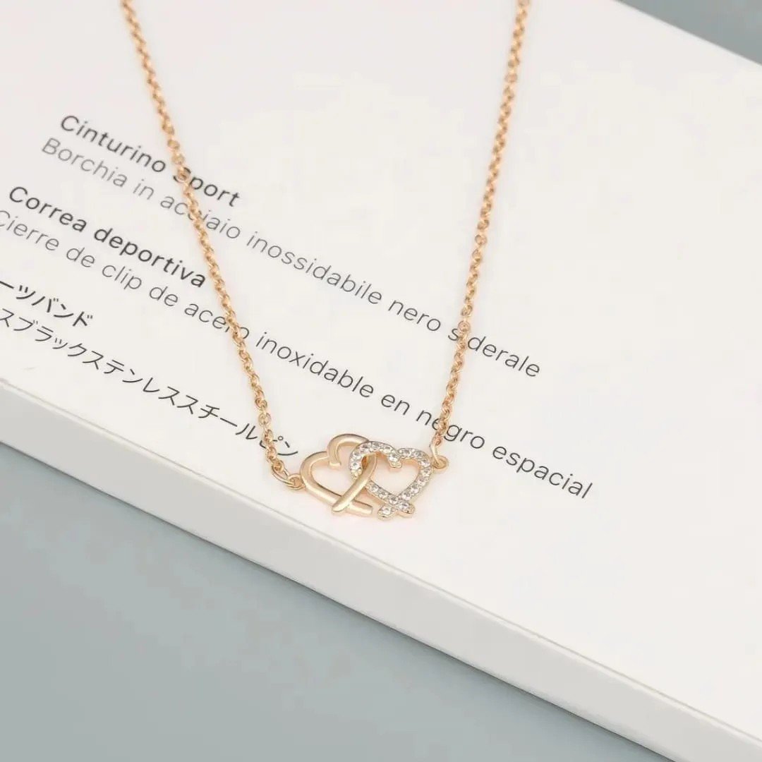 Rose Gold Plated Double Heart Pendant Necklace - view 1